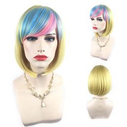 Fashion BOBO style Short Party Wigs Candy Colours Halloween Christmas Short Straight Cosplay Wigs Party Fancy Dress Wigs