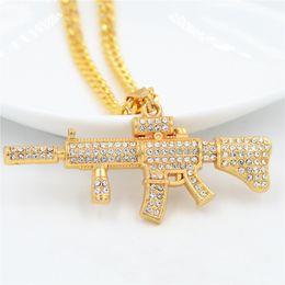 Hip Hop AK submachine gun Pendants Necklaces & Pendants Bling Bling Iced Out Crystal Last Supper Necklaces Stainless Steel Rope Chain