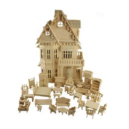 Toy 3D Puzzle DIY Play cube Gothic Dolls House Wooden Scale Models 1 Sets=1*House + 34*pcs Furniture 30*18*45CM