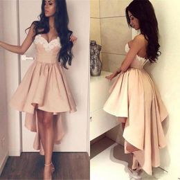 Homecoming Dresses Sweetheart Sleeveless High Low Prom Gowns With Lace Applique Back Zipper Champagne Custom Made Formal Party Gowns