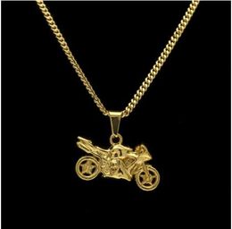 Hip Hop Golden Motorcycle pendants Chains Men Women Iced Out bling Crafts Jewellery Gifts Motor Racing team necklaces Chokers