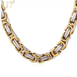 U7 Two Tone Motorcycle Biker Jewelry Chain Stainless Steel Chunky Necklace Men Trendy Hip Hop Byzantine Chain Necklace N417