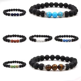 Fashion Natural Black Lava Stone Turquoise Tiger's Eye Bracelet Aromatherapy Essential Oil Diffuser Bracelet For Women Men