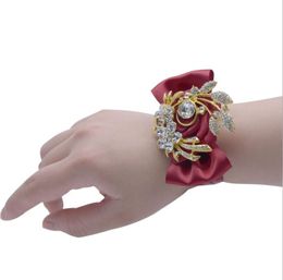 European and American brooch bride wrist flower ribbon flower rhinestone decorative flower