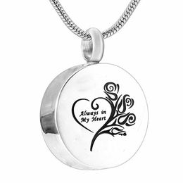 Cremation Jewellery round always in my haert ashes Pendant Memorial Urn Necklace