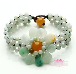 Burma Jade Sun Flower Jade Bracelet Beaded Chinese Style Women Jade Jewellery