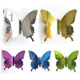 12pcs/set Mirror 3D Butterfly Flower Wall Stickers Party Wedding Decor DIY Home Decorations Wallpaper Decorative