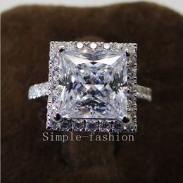 Fashion Jewelry Women 8mm White birthstone 5A Zircon stone 10KT White Gold Filled Engagement Wedding Finger Ring US Size 5-11
