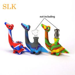 Dinosaur shape pipe collapsible silicone bong with bowl tube tobacco concentrate hand pipe glass smoking pipes Siliclab cool design