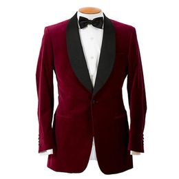 Brand New Wine Velvet Groom Tuxedos Men Wedding Tuxedos Black Lapel One Button Men Formal Business Prom Dinner Suits (Jacket+Pants+Tie)2052