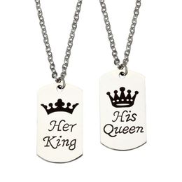 His Queen Her King Couples Matching Necklaces Set for Boyfriend and Girlfriend Women Men Necklace Gift Jewelry Stainless Steel Silver 2pcs