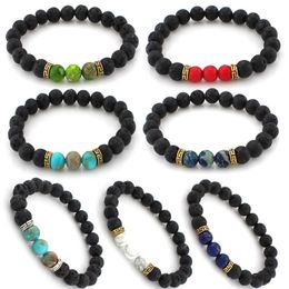 Silver Gold Alloy Lava Rock Beads Charms Bracelets Colorized Beads Unisex Natural Stone Strands Bracelet For Fashion Jewelry Crafts