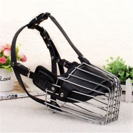Hot sales Black/ Brown Strong Metal Wire Basket leather Dog Muzzle For Large Dog Anti-Bite Bark Chew Muzzles dog mask for pet