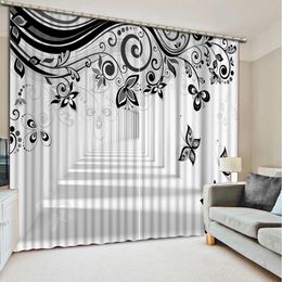 Extended space Luxury Blackout 3D Window Curtains For Living Room Bedroom black and white curtain