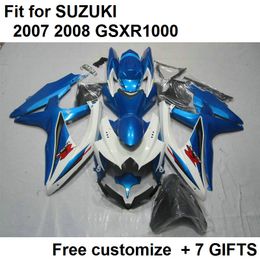 High quality fairing kit for Suzuki GSXR1000 07 08 white blue fairings set GSXR1000 2007 2008 VR55