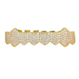 New Arrive Iced Out Vampire Teeth Grillz Gold Silver Plating Micro Pave CZ Stones Mouth Grills fit Upper or Bottom