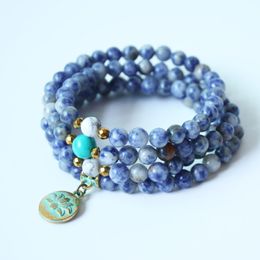 Fashion Yoga Jewellery Natural sodalite 108 Mala Beads with lotus Necklace Strands Elastic bracelet for women