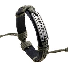 2018 Hot sales 100% genuine leather bracelet men woman FEARLESS rope adjustable bracelet Couple Bracelet 10pcs/lot