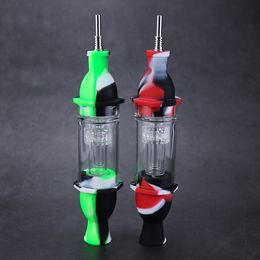 Silicone Collector Kit Concentrate Smoking Hand Glass Water Pipe with Titanium Nail Dab Straw Oil Rigs for Dry Herb Wax DHL