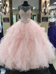 2018 Sexy Scoop Crystal Ball Gown Quinceanera Dresses With Sequins Beading Sweet 16 Dress Plus Size Vestido De 15 Anos BQ32