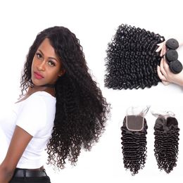 9A Peruvian Inaian Brazilian Cuticle Aligned Hair Remy Human Hair Deep Wave Bundles With Closure Hair Extensioon Dhgate