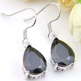 Wholesale 6 Pcs Luckyshinene 925 Plated Silver For Woman Water Drop Black Crystal Cubic Zirconia Earring Drop Earrings Wedding Earrings