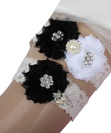 Wedding Garters For Bride Bridal Leg Garters Belt set Lace Blue Purple Black Rhinestones Crystals Plus Size Flowers handmade YY023