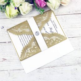New Arrival Dark Gold Laser Cut Invitations Cards With Crystal For Wedding Bridal Shower Engagement Birthday Graduation Invite