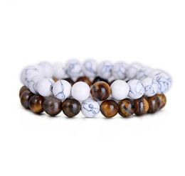 2Pcs/Set Natural Stone Fashion Distance Bracelets For Couple Tiger Eye Stone Yin Yang Buddha Strand Bracelet Men Women Jewelry