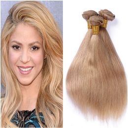 Strawberry Blonde Indian Human Hair Silky Straight Weaves 3Pcs #27 Honey Blonde Virgin Remy Human Hair Bundles Deals Double Wefted