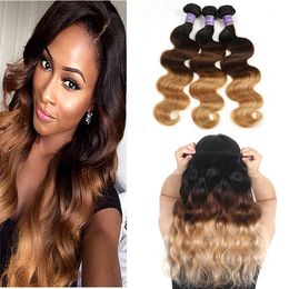 Ombre Human Hair Weave 1B/4/27# Body Wave Brazilian Human Hair Extensions Three Tone Top Selling Brazilian Virgin Human Hair Bundles