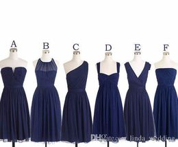 Dark Navy Blue Bridesmaid Dress Real Sample Picture A Line Chiffon Knee Length Women Wear Maid of Honor Dress For Wedding Party Gown