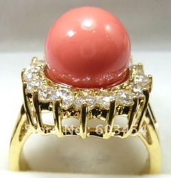 FREE SHIPPING>>>Pink shell pearl Crystal Jewellery Ring