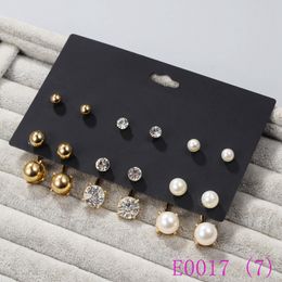 3 set Front & Back Imitated Pearl Mixed Stud Earrings Set for Women Small Crystal Ear Studs Aros Jewellery E0017