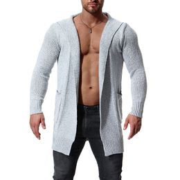 Mens Sweater Plus Size Autumn Slim Fit Cardigan Men Simple Hooded Casual Sweater Men Long Mens Cardigans 3Colors 2XL-M J181025