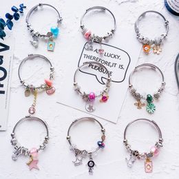 pandora en acier inoxydable Promotion DIY perles chaîne de cristal chaîne à la main bracelet réglable bracelet en acier inoxydable dames Pandora 20 Style Perles Bracelet Femmes Bracelet