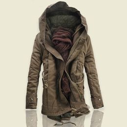 Thickening plus warm windbreaker jacket men solid color casual hooded winter trench coat men's clothing size M-6XL J180907
