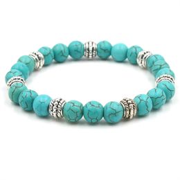 Blue Green Natural Turquoises Stone Bracelet Homme Femme Charms 8MM Men Strand Beads Yoga Bracelets