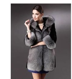 女性のプラスサイズのFauxの毛皮のコートファッションロングジャケット卸売シルバーフォックスレディースアウトウェア