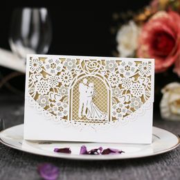 Laser Cut Invitations Customised Wedding Invitation Cards With Lovers Gate Flowers Hollow Personalised Wedding Supplies #BW-I0301