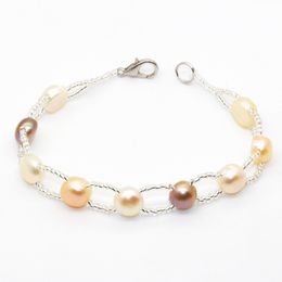 Natural Freshwater Button Pearl Bracelet 7-9mm Natural Colour Pearl Beaded Bracelet Charm Fashion Jewellery Wholesale