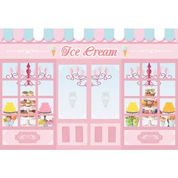 Ice Cream Candy Bar Photography Backdrop Printed Pink Door Window Newborn Baby Shower Props Kids Birthday Party Booth Background