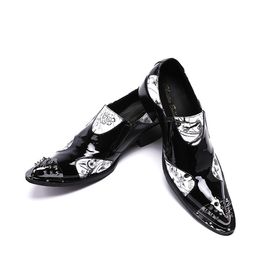 Christia Bella Designer Leather Patent Formal Dress Shoes Sexy Men Nightclub Rivet Shoes Pointed Toe High Heels Steampunk Shoes
