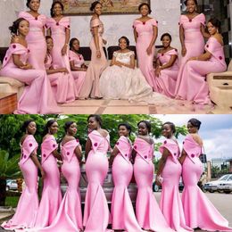 Gorgeous Pink Long Bridesmaid Dresses For Wedding Satin Plus Size Maid Of Honor Gowns Mermaid Bridesmaid Gowns Custom Made Color And Size