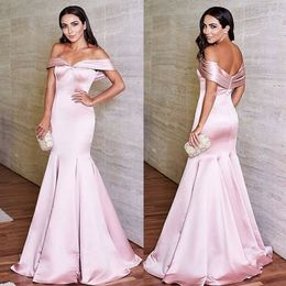 Light Pink Cheap Mermaid Evening Dresses Off The Shoulder Prom Gowns Vestidos De Fiesta Floor Length Satin Plus Size Formal Dress