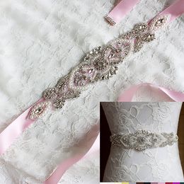 New Wedding Accessories Belt Bridal Sash Wedding Princess Rhinestone Belt Girl Flower Bridesmaid Dress Sash Multi Color Ribbon SW54