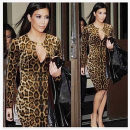Women Fashion Leopard Bodycon Dresses Spring Long Sleeved Party Formal Dress Autumn Clothes