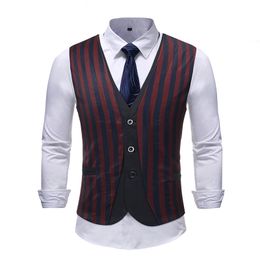 Mens Classic Vertical Striped Suit Vest 2018 Autumn New Sleeveless Waistcoat Men Colete Masculino Wedding Business Dress Vests