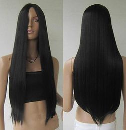 Fashion Women Black Cosplay Straight Hair Full Natural Wigs Heat Resistant Hair