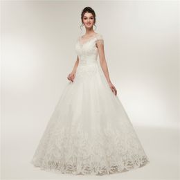 Simple Plus Size Wedding Dresses O Neck With Appliques Short Sleeves A Line Tulle Edge With Long Bride Dresses For Women Wedding Dress